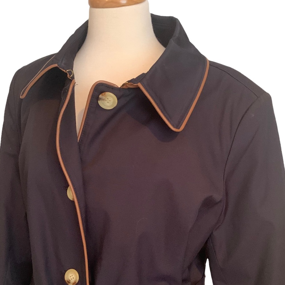 Lauren Ralph Lauren Trench Coat with Faux Leather Trim Navy 1X NWT - Picture 12 of 13